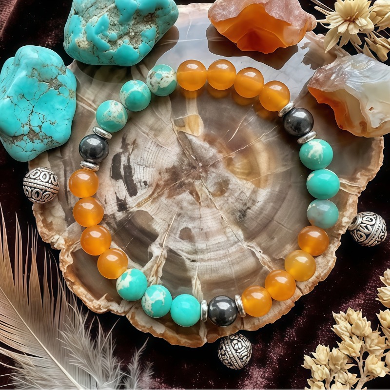 Retro Bohemian Turquoise Chalcedony Bracelet, Unisex